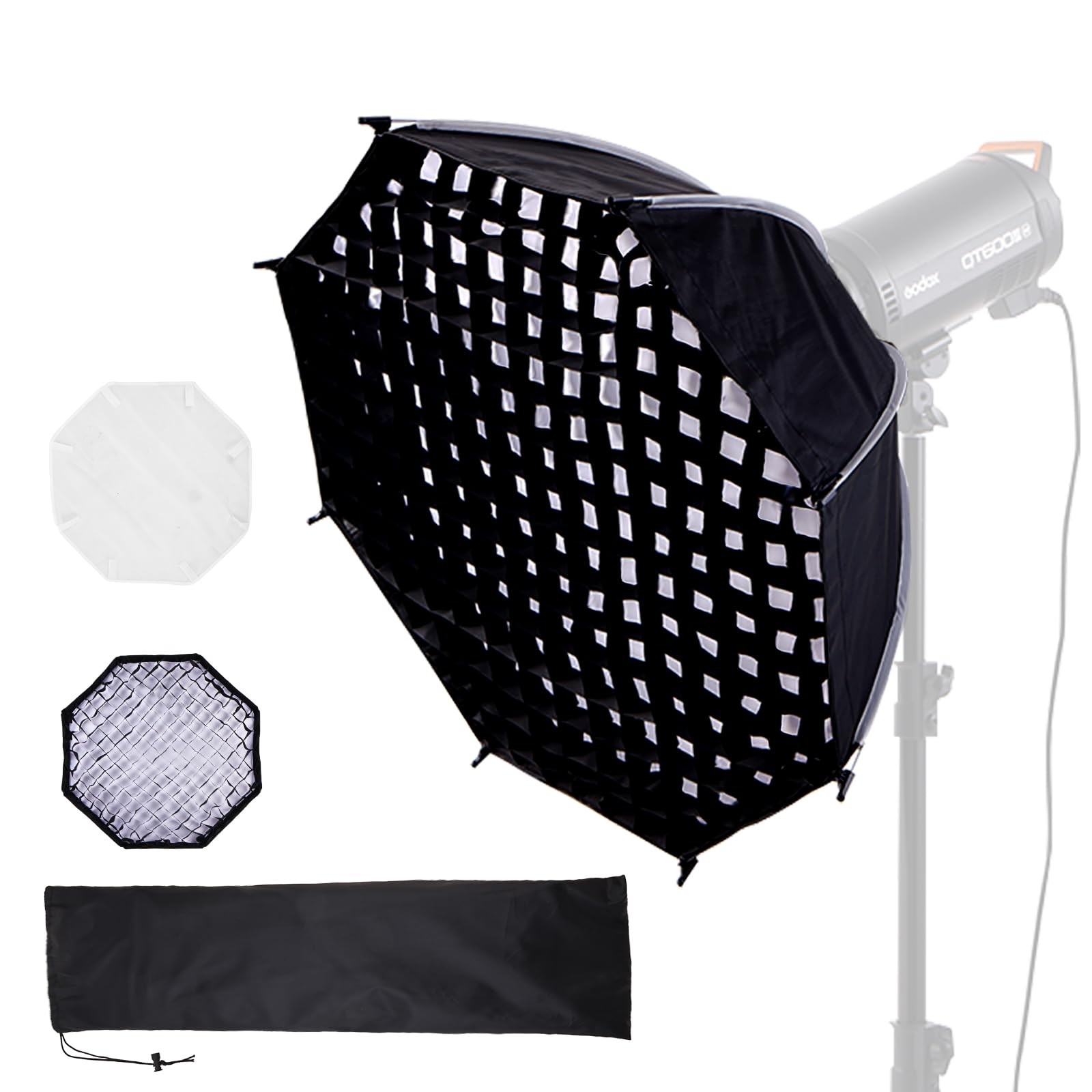 35.4"/90cm Bowens Mount Softbox, Quick Release Octagonal Softbox with Honeycomb Grid, Light Diffusers, Carrying Bag, Professional Soft Box for Studio Photography Lighting Flash