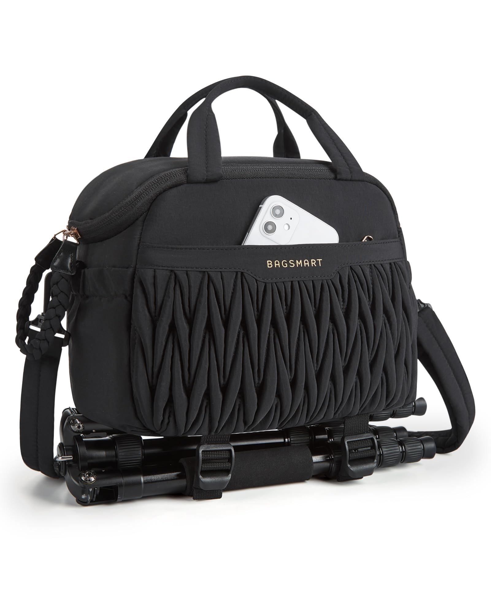 BAGSMART Camera Sling Bag, Portable Small Camera Bags for Photographers with Tripod Holder, Waterproof DSLR/SLR/Cute Camera Case for Women with Rain Cover, Compatible with Sony Canon Nikon, Black