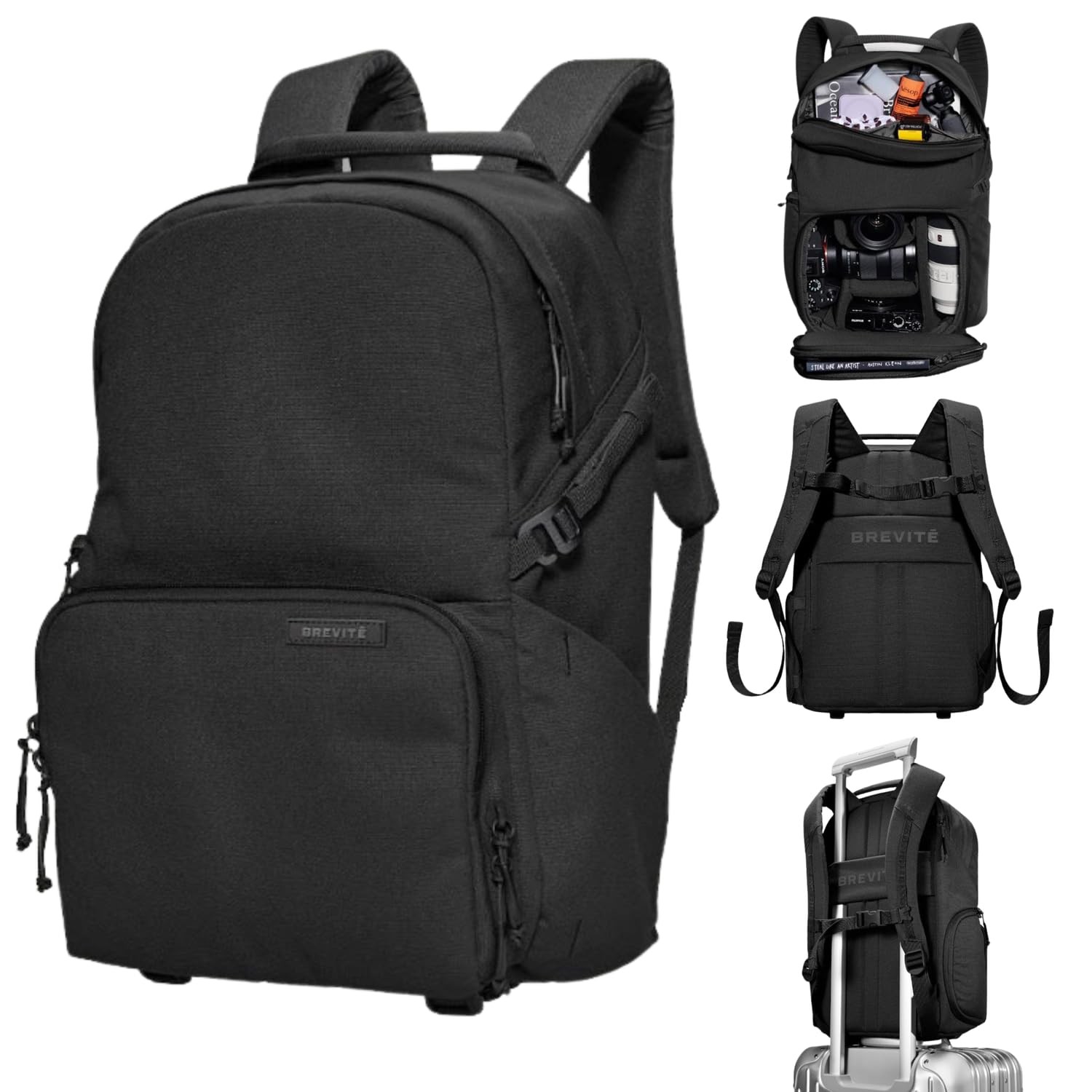 BREVITE Jumper Compact Camera Backpack 2026 Edition: A Minimalist & Travel-friendly Photography Backpack For DSLR Camera & Laptop w/Reinforced Straps & Stiffer Dividers (18L) (Triple Black Color)
