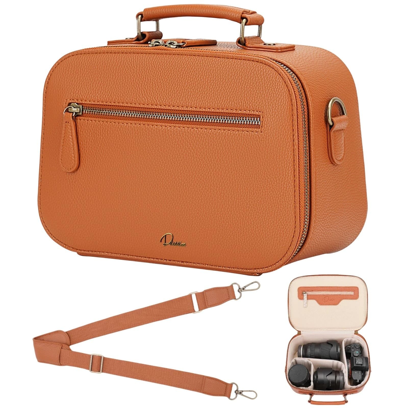Camera Sling Bag, Waterproof PU Leather Crossbody Camere Bag for Photographers, Small Shockproof Case with Removable Dividers for DSLR/SLR/Mirrorless, 4L Brown
