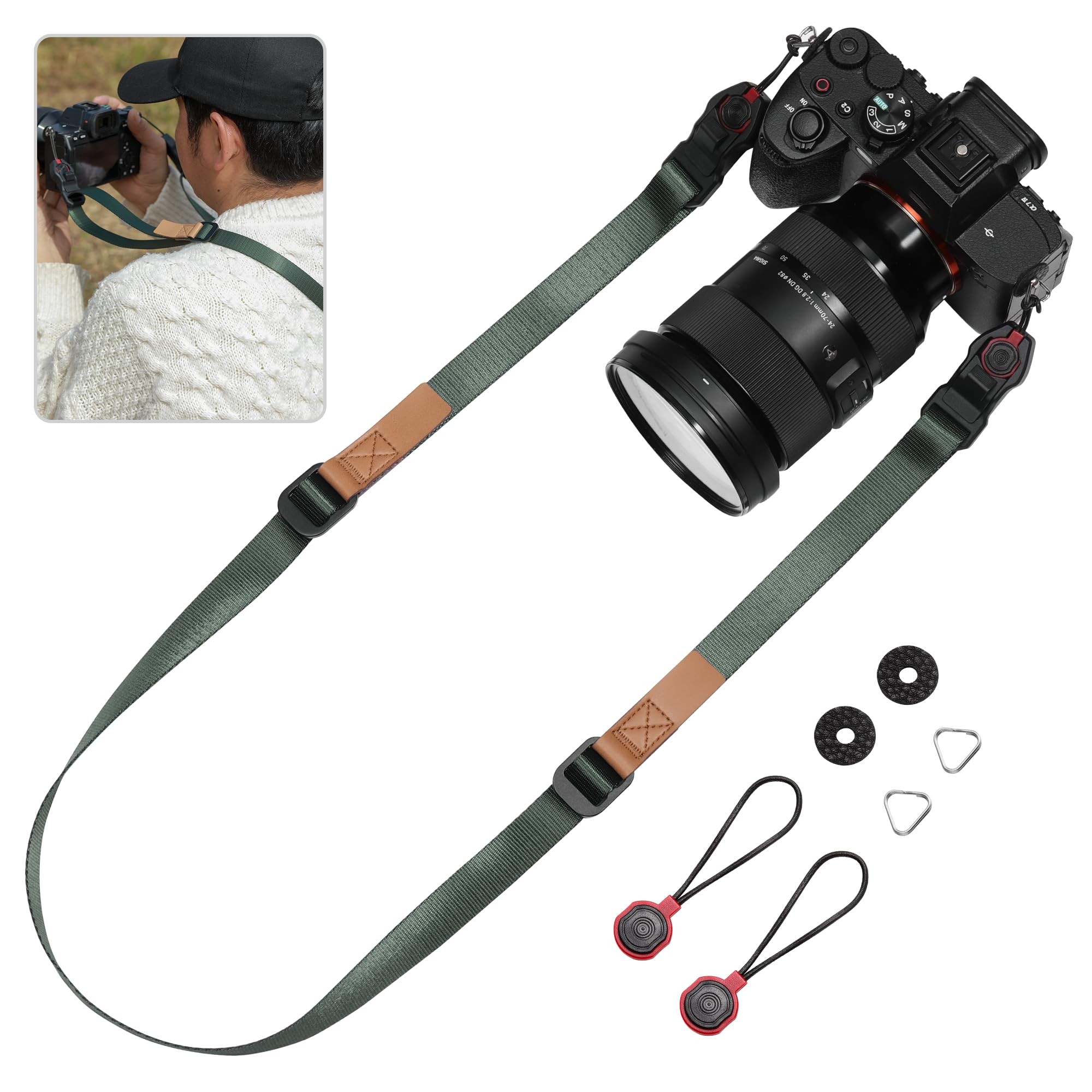 Camera Strap Compatible for Peak Design Quick Release - Adjustable Length 198 lbs Load Capacity Quick Installation Durable 0.78 Inch Wide for DSLR Mirrorless & Travel Photography（Green）