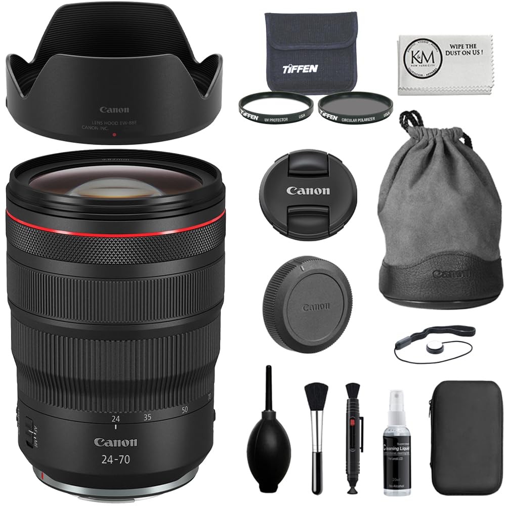 Canon RF24-70mm f/2.8 L is USM Lens Bundle with Tiffen 82mm Twin Filter Kit (UV & CPL) with Pouch + Deluxe Cleaning Kit - Dust Blower, Brush, Lens Pen, Cap Keeper + Microfiber Cloth (6 Items)