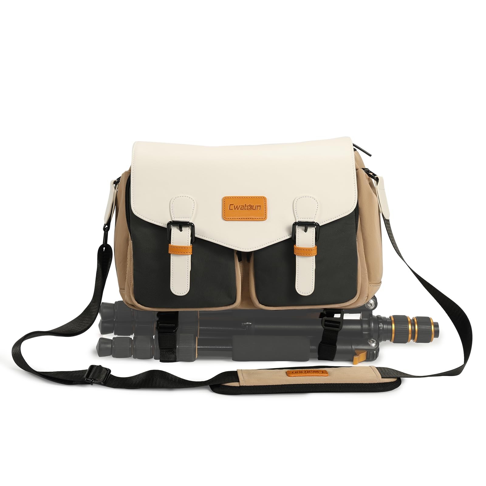 Cwatcun Camera Bag Camera Crossbody Shoulder Messenger Case, Travel Photography Bag for Men/Women with Tripod Holder for Canon, Nikon, Sony, Fuji DSLR/SLR/Mirrorless Cameras, Lens and Accessories