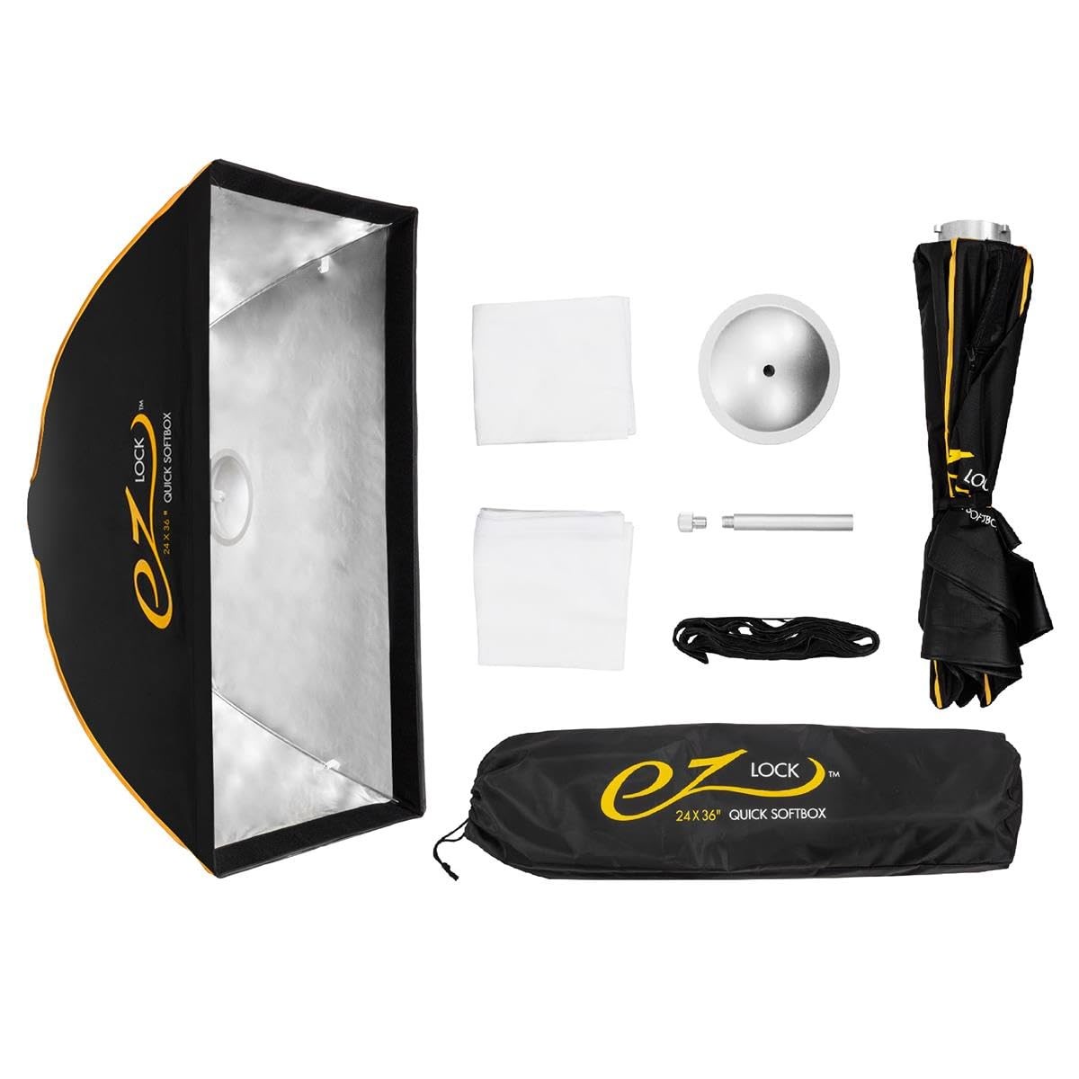 Glow EZ Lock 24x36" Quick Strip Rectangular Bowens Mount Softbox Lighting Kit with External, Internal Diffusers, Deflector Disk and Eggcrate Grid, Folding Softbox for Photography Studio