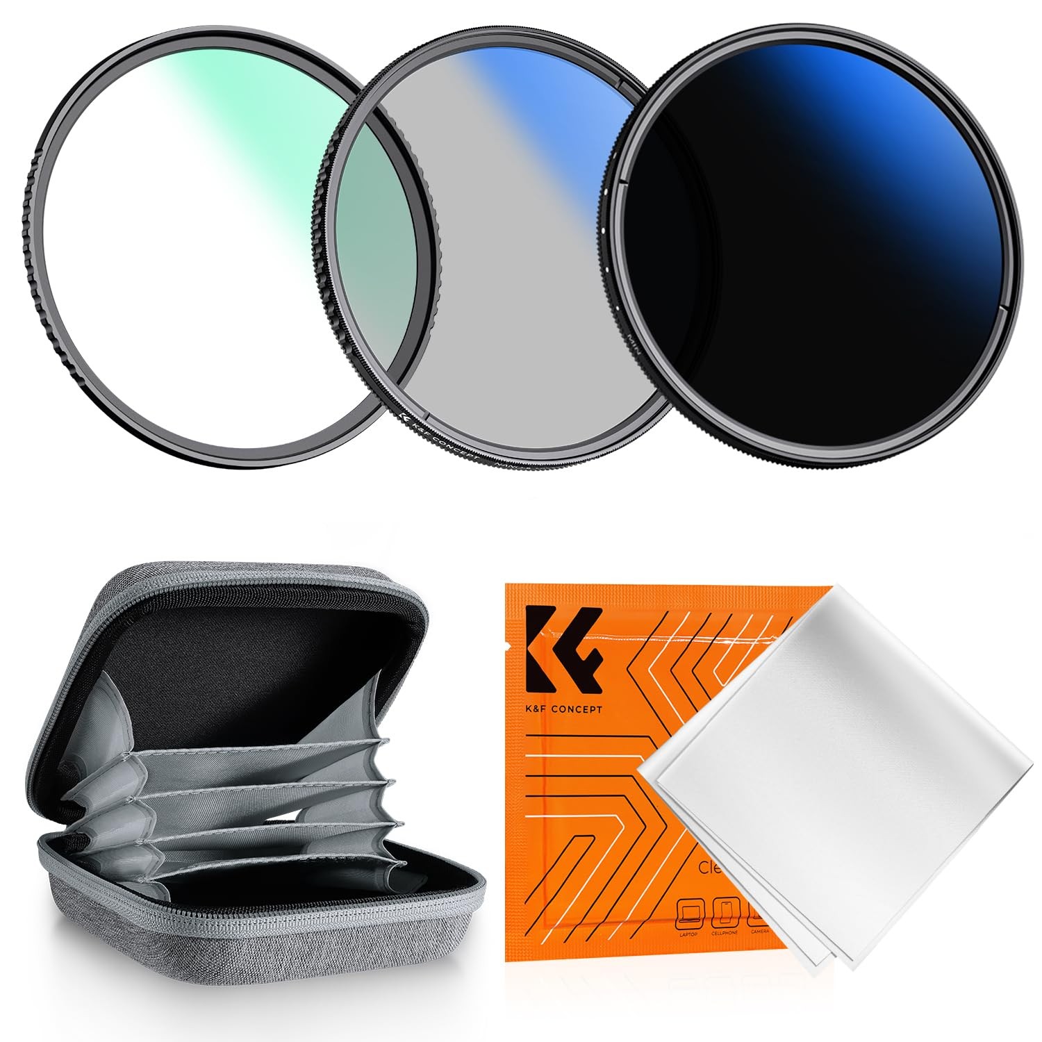 K&F CONCEPT 77mm UV/CPL/ND2-400 Lens Filters Kit (3 PCS)-18 Multi-Layer Coatings, UV + Polarizer + Variable ND Lens Filters Kit (1-9 Stops) + Cleaning Cloth+ Filter Pouch for Camera Lens (K-Series)