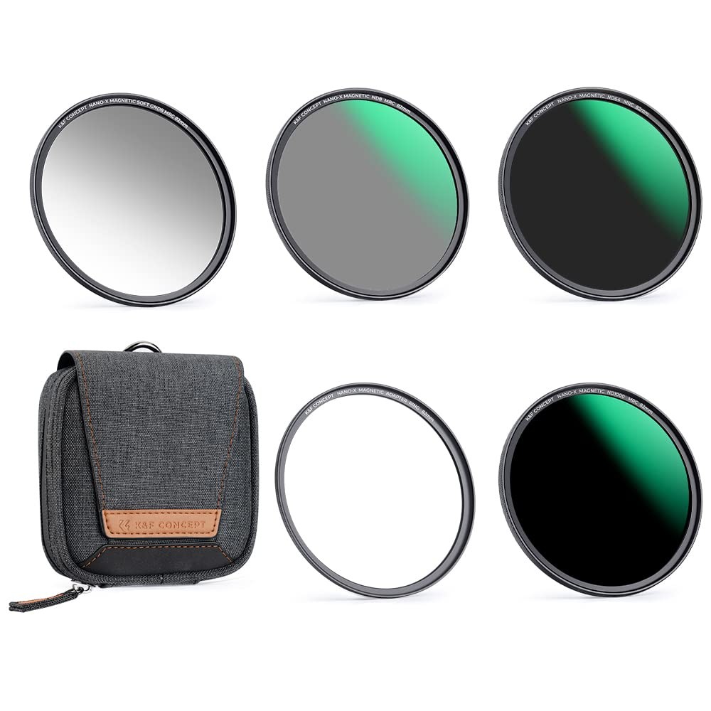 K&F CONCEPT 82mm Magnetic GND8 ND8 ND64 ND1000 Magnetic Basic Ring Camera Lens Filters Kit (5 Pack) -Optical Glass Neutral Density Filters Kit with 28 Multi-Layer Coated (Nano-X Series)