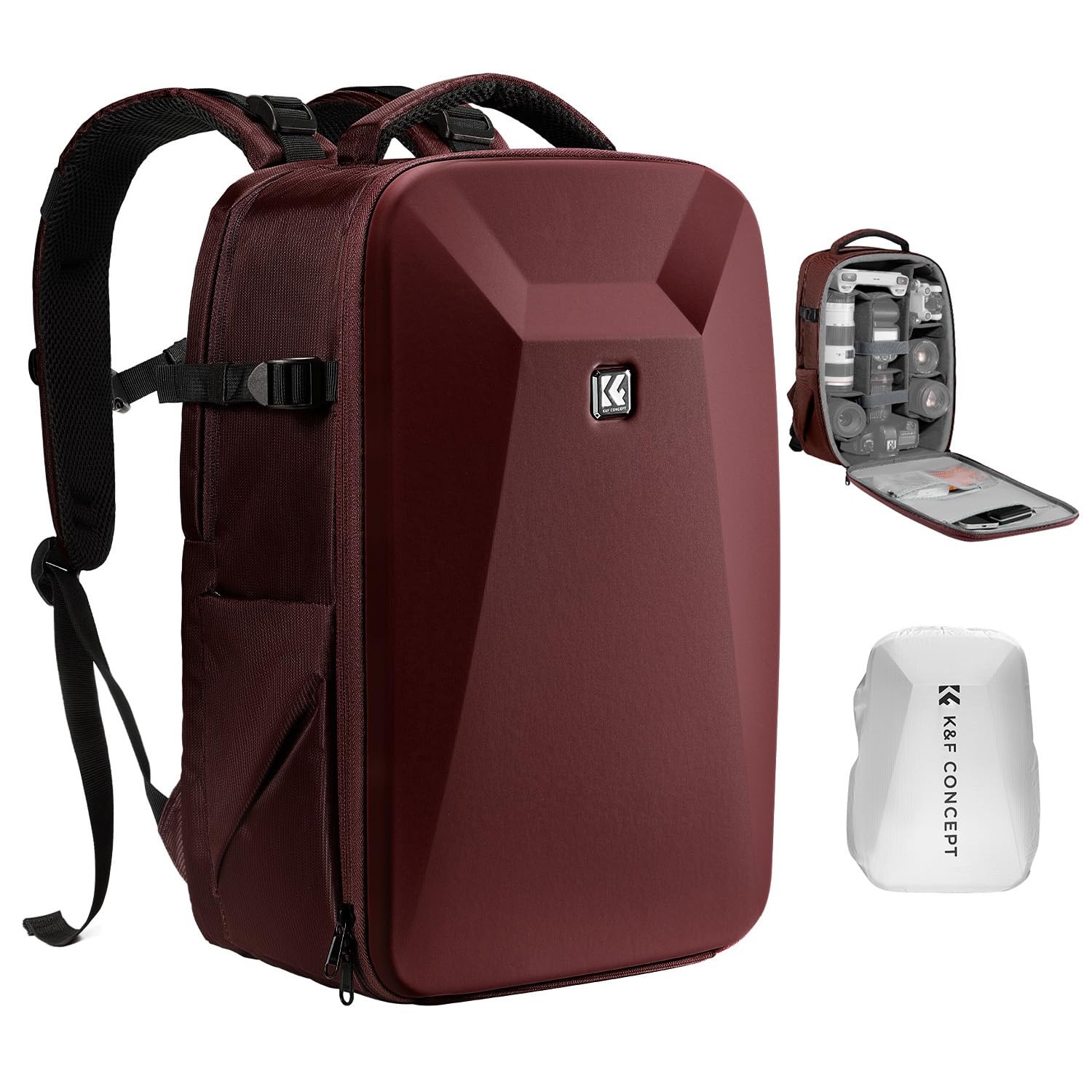 K&F CONCEPT Camera Backpack,Hardshell Photography DSLR Camera Bag with 15-15.6 Inch Laptop Compartment Hard Shell Camera Case Compatible with Canon/Nikon/Sony/DJI Mavic Drone