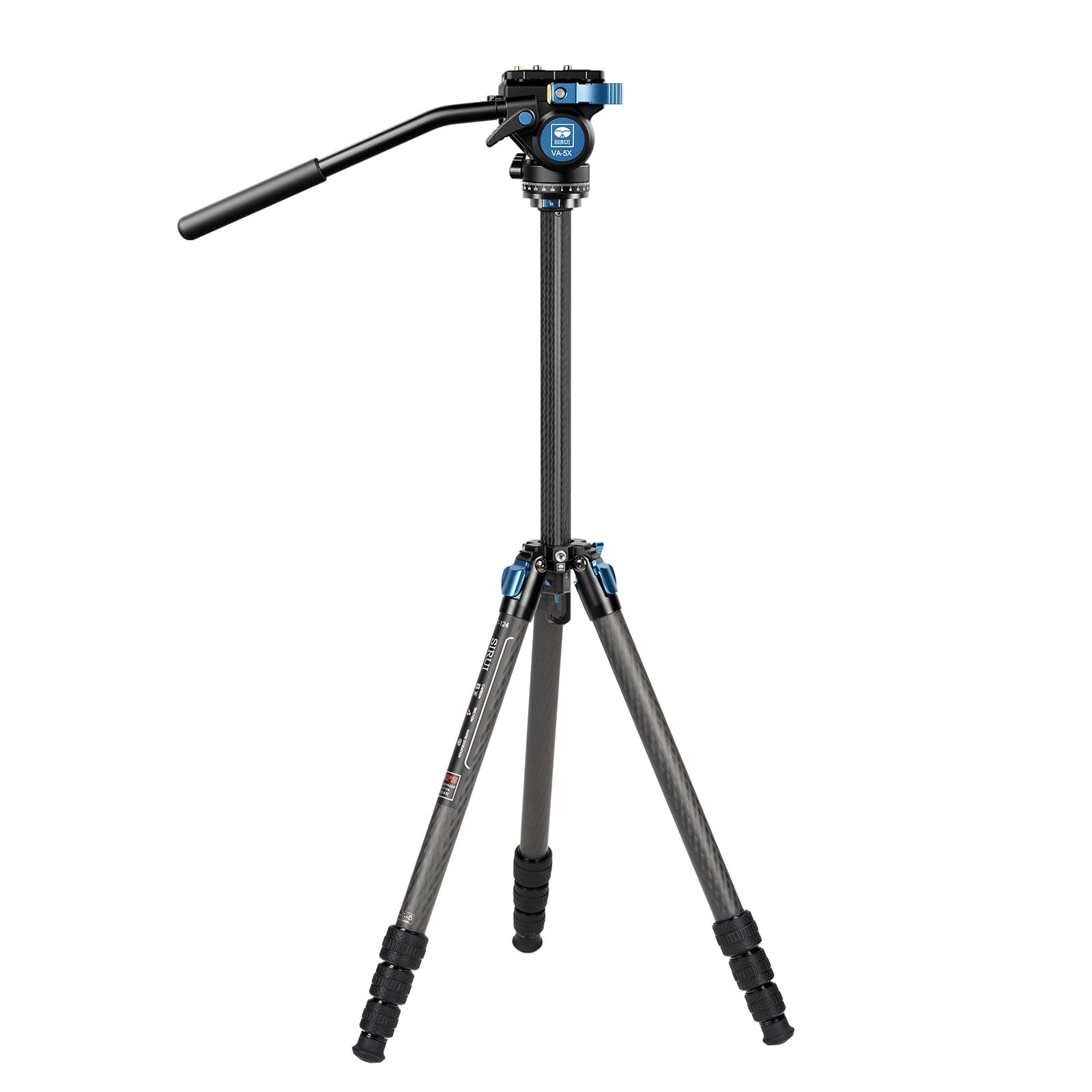 Sirui ST-124+VA-5 Carbon Fiber Tripod with Fluid Video Head, Triangular Centre Column, Waterproof,4 Sections, 62.2inch, Load 6.61lbs