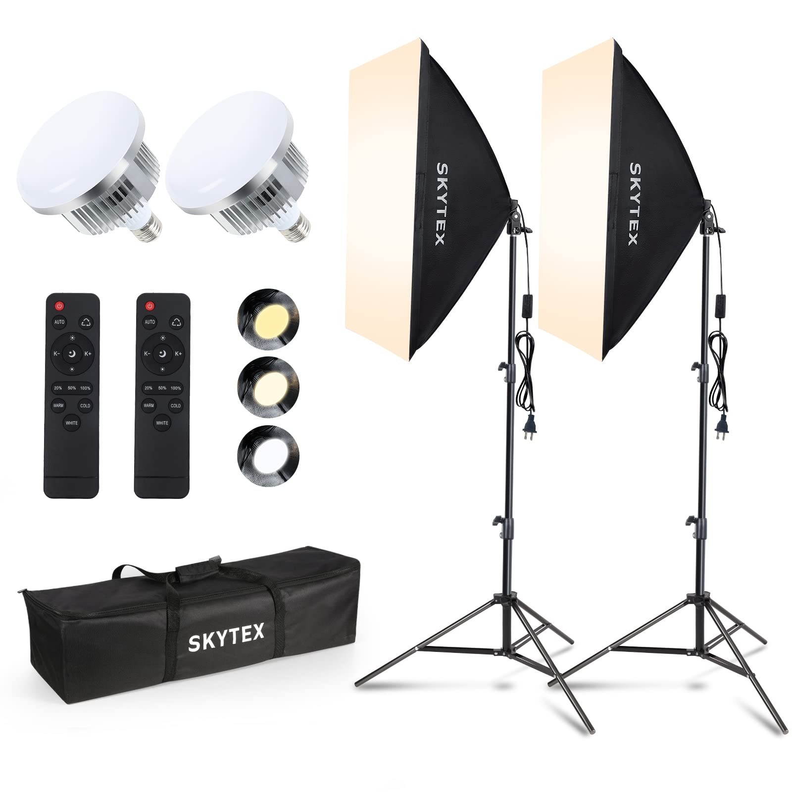 Skytex Softbox Lighting Kit 2Pack 20x28in Soft Box | 85W 2700-6400K E27 LED Bulb Continuous Photography Lighting, Photo Studio Lights Equipment for Camera Shooting, Video Recording